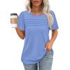 imageOFEEFAN Womens T Shirts Short Sleeve Tops Dressy Casual Blouses Spring Summer Outfits Flowy Pleated Front Scooped Neck2baby Blue