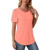 imageOFEEFAN Womens T Shirts Short Sleeve Tops Dressy Casual Blouses Spring Summer Outfits Flowy Pleated Front Scooped Neck2coral