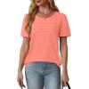 imageOFEEFAN Womens T Shirts Short Sleeve Tops Dressy Casual Blouses Spring Summer Outfits Flowy Pleated Front Scooped Neck2coral