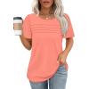 imageOFEEFAN Womens T Shirts Short Sleeve Tops Dressy Casual Blouses Spring Summer Outfits Flowy Pleated Front Scooped Neck2coral