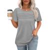 imageOFEEFAN Womens T Shirts Short Sleeve Tops Dressy Casual Blouses Spring Summer Outfits Flowy Pleated Front Scooped Neck2grey