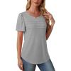 imageOFEEFAN Womens T Shirts Short Sleeve Tops Dressy Casual Blouses Spring Summer Outfits Flowy Pleated Front Scooped Neck2grey