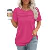 imageOFEEFAN Womens T Shirts Short Sleeve Tops Dressy Casual Blouses Spring Summer Outfits Flowy Pleated Front Scooped Neck2hot Pink