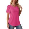 imageOFEEFAN Womens T Shirts Short Sleeve Tops Dressy Casual Blouses Spring Summer Outfits Flowy Pleated Front Scooped Neck2hot Pink