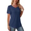 imageOFEEFAN Womens T Shirts Short Sleeve Tops Dressy Casual Blouses Spring Summer Outfits Flowy Pleated Front Scooped Neck2navy