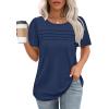 imageOFEEFAN Womens T Shirts Short Sleeve Tops Dressy Casual Blouses Spring Summer Outfits Flowy Pleated Front Scooped Neck2navy