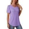 imageOFEEFAN Womens T Shirts Short Sleeve Tops Dressy Casual Blouses Spring Summer Outfits Flowy Pleated Front Scooped Neck2purple