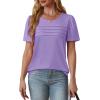 imageOFEEFAN Womens T Shirts Short Sleeve Tops Dressy Casual Blouses Spring Summer Outfits Flowy Pleated Front Scooped Neck2purple