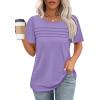 imageOFEEFAN Womens T Shirts Short Sleeve Tops Dressy Casual Blouses Spring Summer Outfits Flowy Pleated Front Scooped Neck2purple