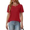 imageOFEEFAN Womens T Shirts Short Sleeve Tops Dressy Casual Blouses Spring Summer Outfits Flowy Pleated Front Scooped Neck2red