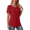 imageOFEEFAN Womens T Shirts Short Sleeve Tops Dressy Casual Blouses Spring Summer Outfits Flowy Pleated Front Scooped Neck2red