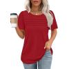 imageOFEEFAN Womens T Shirts Short Sleeve Tops Dressy Casual Blouses Spring Summer Outfits Flowy Pleated Front Scooped Neck2red