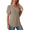 imageOFEEFAN Womens T Shirts Short Sleeve Tops Dressy Casual Blouses Spring Summer Outfits Flowy Pleated Front Scooped Neck2sand