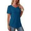 imageOFEEFAN Womens T Shirts Short Sleeve Tops Dressy Casual Blouses Spring Summer Outfits Flowy Pleated Front Scooped Neck2teal Blue