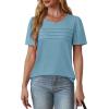 imageOFEEFAN Womens T Shirts Short Sleeve Tops Dressy Casual Blouses Spring Summer Outfits Flowy Pleated Front Scooped Neck2turquoise