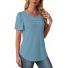 imageOFEEFAN Womens T Shirts Short Sleeve Tops Dressy Casual Blouses Spring Summer Outfits Flowy Pleated Front Scooped Neck2turquoise
