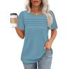 imageOFEEFAN Womens T Shirts Short Sleeve Tops Dressy Casual Blouses Spring Summer Outfits Flowy Pleated Front Scooped Neck2turquoise