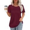 imageOFEEFAN Womens T Shirts Short Sleeve Tops Dressy Casual Blouses Spring Summer Outfits Flowy Pleated Front Scooped Neck2wine Red