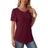 imageOFEEFAN Womens T Shirts Short Sleeve Tops Dressy Casual Blouses Spring Summer Outfits Flowy Pleated Front Scooped Neck2wine Red