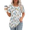 imageOFEEFAN Womens T Shirts Short Sleeve Tops Dressy Casual Blouses Spring Summer Outfits Flowy Pleated Front Scooped Neck3floral Leaf