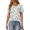 imageOFEEFAN Womens T Shirts Short Sleeve Tops Dressy Casual Blouses Spring Summer Outfits Flowy Pleated Front Scooped Neck3floral Leaf