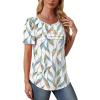 imageOFEEFAN Womens T Shirts Short Sleeve Tops Dressy Casual Blouses Spring Summer Outfits Flowy Pleated Front Scooped Neck3floral Leaf