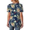 imageOFEEFAN Womens T Shirts Short Sleeve Tops Dressy Casual Blouses Spring Summer Outfits Flowy Pleated Front Scooped Neck3floral Navy