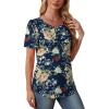 imageOFEEFAN Womens T Shirts Short Sleeve Tops Dressy Casual Blouses Spring Summer Outfits Flowy Pleated Front Scooped Neck3floral Navy