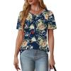 imageOFEEFAN Womens T Shirts Short Sleeve Tops Dressy Casual Blouses Spring Summer Outfits Flowy Pleated Front Scooped Neck3floral Navy