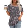 imageOFEEFAN Womens T Shirts Short Sleeve Tops Dressy Casual Blouses Spring Summer Outfits Flowy Pleated Front Scooped Neck3floral Pink
