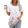 imageOFEEFAN Womens T Shirts Short Sleeve Tops Dressy Casual Blouses Spring Summer Outfits Flowy Pleated Front Scooped Neck3floral Red