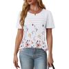 imageOFEEFAN Womens T Shirts Short Sleeve Tops Dressy Casual Blouses Spring Summer Outfits Flowy Pleated Front Scooped Neck3floral Red
