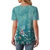 imageOFEEFAN Womens T Shirts Short Sleeve Tops Dressy Casual Blouses Spring Summer Outfits Flowy Pleated Front Scooped Neck3floral Teal