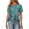 imageOFEEFAN Womens T Shirts Short Sleeve Tops Dressy Casual Blouses Spring Summer Outfits Flowy Pleated Front Scooped Neck3floral Teal