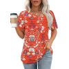 imageOFEEFAN Womens T Shirts Short Sleeve Tops Dressy Casual Blouses Spring Summer Outfits Flowy Pleated Front Scooped Neck4floral Red