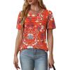 imageOFEEFAN Womens T Shirts Short Sleeve Tops Dressy Casual Blouses Spring Summer Outfits Flowy Pleated Front Scooped Neck4floral Red