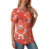 imageOFEEFAN Womens T Shirts Short Sleeve Tops Dressy Casual Blouses Spring Summer Outfits Flowy Pleated Front Scooped Neck4floral Red