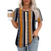 imageOFEEFAN Womens T Shirts Short Sleeve Tops Dressy Casual Blouses Spring Summer Outfits Flowy Pleated Front Scooped Neck4striped Dots