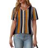 imageOFEEFAN Womens T Shirts Short Sleeve Tops Dressy Casual Blouses Spring Summer Outfits Flowy Pleated Front Scooped Neck4striped Dots