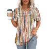 imageOFEEFAN Womens T Shirts Short Sleeve Tops Dressy Casual Blouses Spring Summer Outfits Flowy Pleated Front Scooped Neck4tiedye Brown