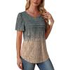 imageOFEEFAN Womens T Shirts Short Sleeve Tops Dressy Casual Blouses Spring Summer Outfits Flowy Pleated Front Scooped Neck4tiedye Greycoral