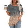 imageOFEEFAN Womens T Shirts Short Sleeve Tops Dressy Casual Blouses Spring Summer Outfits Flowy Pleated Front Scooped Neck4tiedye Greycoral