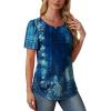 imageOFEEFAN Womens T Shirts Short Sleeve Tops Dressy Casual Blouses Spring Summer Outfits Flowy Pleated Front Scooped Neck4tiedye Navy