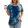 imageOFEEFAN Womens T Shirts Short Sleeve Tops Dressy Casual Blouses Spring Summer Outfits Flowy Pleated Front Scooped Neck4tiedye Navy