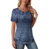 imageOFEEFAN Womens T Shirts Short Sleeve Tops Dressy Casual Blouses Spring Summer Outfits Flowy Pleated Front Scooped Neck4tiedye Palenavy