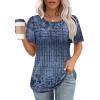 imageOFEEFAN Womens T Shirts Short Sleeve Tops Dressy Casual Blouses Spring Summer Outfits Flowy Pleated Front Scooped Neck4tiedye Palenavy
