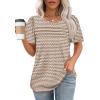 imageOFEEFAN Womens T Shirts Short Sleeve Tops Dressy Casual Blouses Spring Summer Outfits Flowy Pleated Front Scooped Neck5brown White