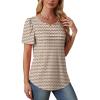 imageOFEEFAN Womens T Shirts Short Sleeve Tops Dressy Casual Blouses Spring Summer Outfits Flowy Pleated Front Scooped Neck5brown White