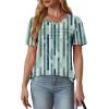 imageOFEEFAN Womens T Shirts Short Sleeve Tops Dressy Casual Blouses Spring Summer Outfits Flowy Pleated Front Scooped Neck5green Stripes