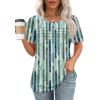 imageOFEEFAN Womens T Shirts Short Sleeve Tops Dressy Casual Blouses Spring Summer Outfits Flowy Pleated Front Scooped Neck5green Stripes